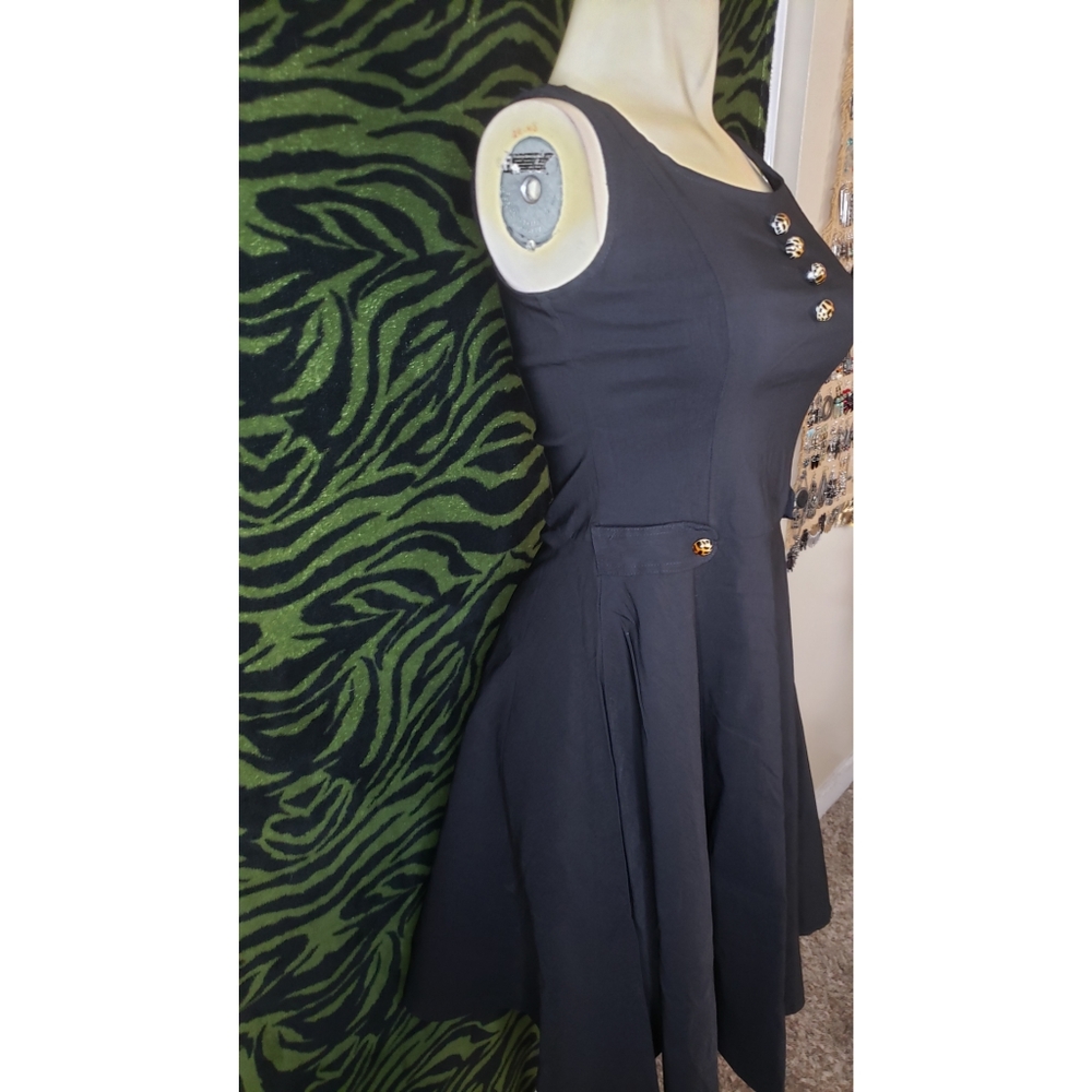 Black pin up rockabilly leopard buttons dress - Picture 5 of 8